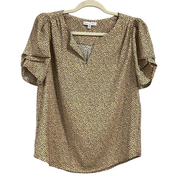 Maison D' Amelie Cheetah Print Ruched Sleeve V-Neck Blouse Small - Picture 1 of 3